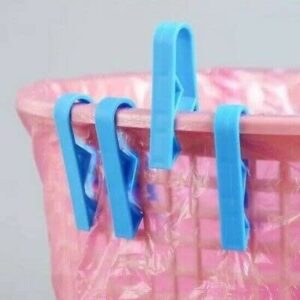 10pc Plastic Kitchen Garbage Bin Clip，Set of Bag Clips - Anti-Slip Fixation Clamp for Trash Cans and Garbage Bins - Blue Color