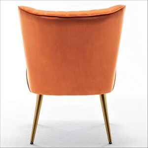 US Pride Modern Furniture Velvet Accent Chair for Living Room, Bedroom, or Entryway - Stylish and Comfortable Armless Design with Metal Legs, Orange Red