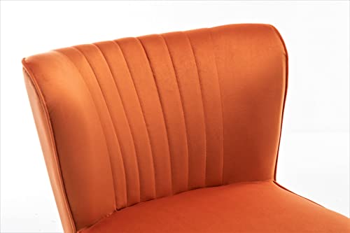 US Pride Modern Furniture Velvet Accent Chair for Living Room, Bedroom, or Entryway - Stylish and Comfortable Armless Design with Metal Legs, Orange Red