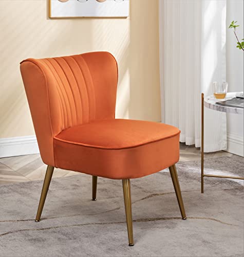 US Pride Modern Furniture Velvet Accent Chair for Living Room, Bedroom, or Entryway - Stylish and Comfortable Armless Design with Metal Legs, Orange Red