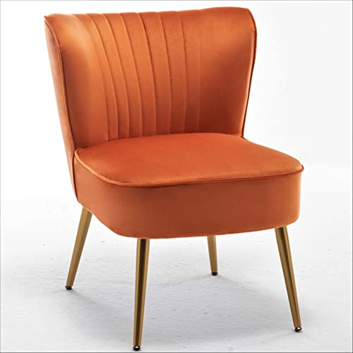 US Pride Modern Furniture Velvet Accent Chair for Living Room, Bedroom, or Entryway - Stylish and Comfortable Armless Design with Metal Legs, Orange Red