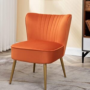 US Pride Modern Furniture Velvet Accent Chair for Living Room, Bedroom, or Entryway - Stylish and Comfortable Armless Design with Metal Legs, Orange Red