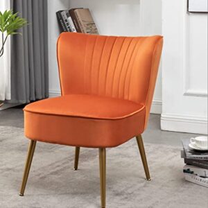 US Pride Modern Furniture Velvet Accent Chair for Living Room, Bedroom, or Entryway - Stylish and Comfortable Armless Design with Metal Legs, Orange Red