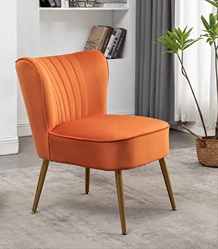 US Pride Modern Furniture Velvet Accent Chair for Living Room, Bedroom, or Entryway - Stylish and Comfortable Armless Design with Metal Legs, Orange Red