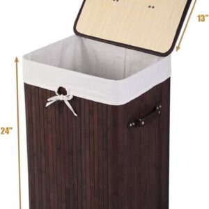 Byroce Bamboo Laundry Basket, Collapsible Laundry Hamper with Lid, Removable Liner & Handles, Dirty Clothes Toys Storage Bin for Laundry Room, Bedroom, Bathroom (Brown)