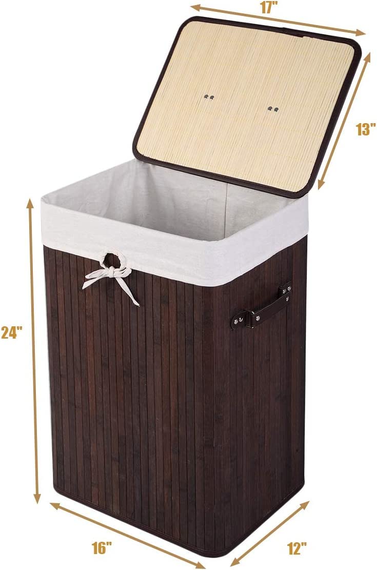 Byroce Bamboo Laundry Basket, Collapsible Laundry Hamper with Lid, Removable Liner & Handles, Dirty Clothes Toys Storage Bin for Laundry Room, Bedroom, Bathroom (Brown)