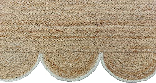 RAJPUTANA Rug Weaving Village Scalloped Natural Jute Area Rug, Hand Woven Classic Rug Kitchen Rugs, Rugs for Living & Bedroom (Off White, 2'6''x6')