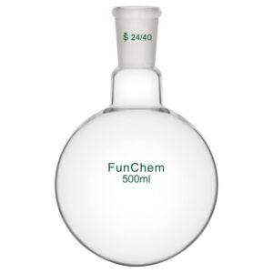 funchem single neck 1 neck round bottom flask rbf, glass boiling flask with 24/40 standard taper outer joint, 500 ml