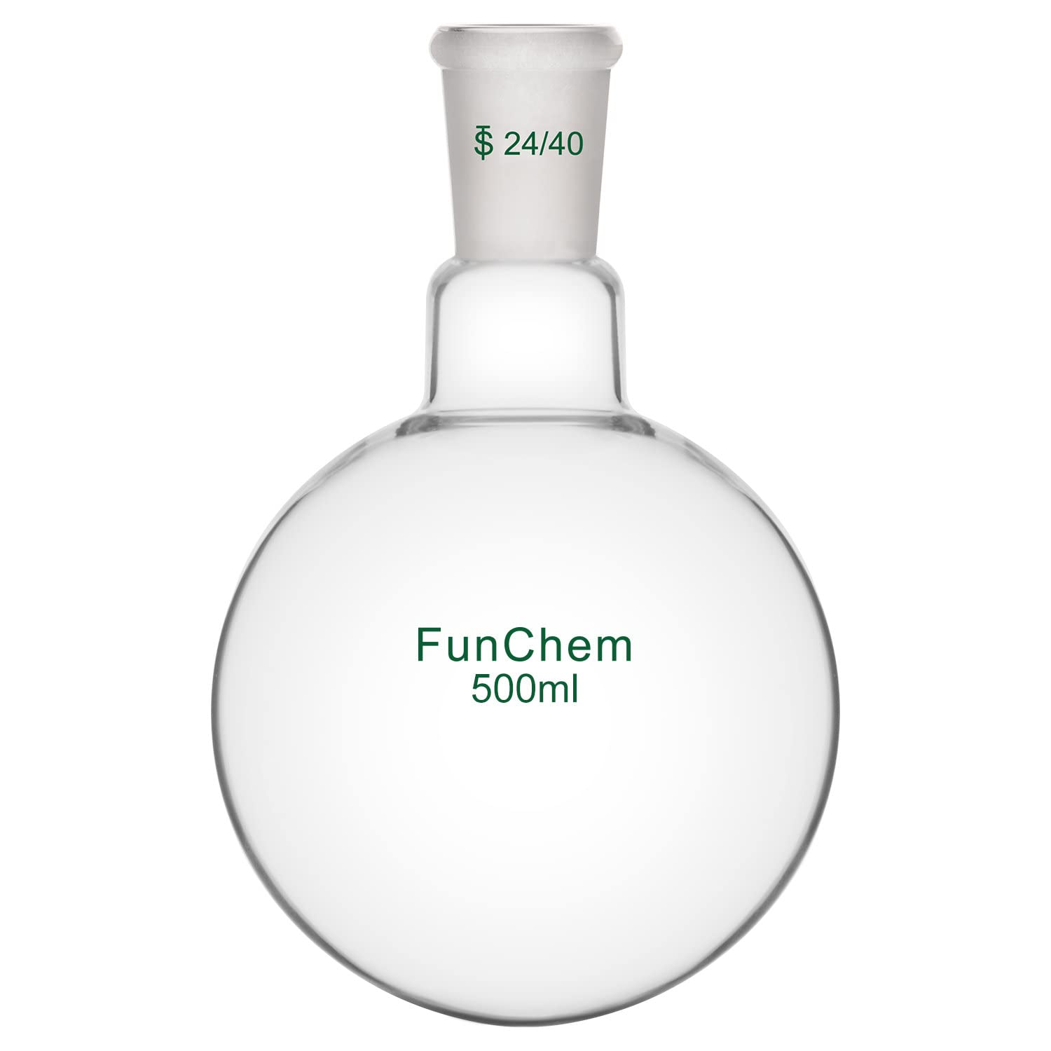 FunChem Single Neck 1 Neck Round Bottom Flask RBF, Glass Boiling Flask with 24/40 Standard Taper Outer Joint, 500 ml