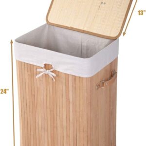 Byroce Bamboo Laundry Basket, Collapsible Laundry Hamper with Lid, Removable Liner & Handles, Dirty Clothes Toys Storage Bin for Laundry Room, Bedroom, Bathroom (Beige)