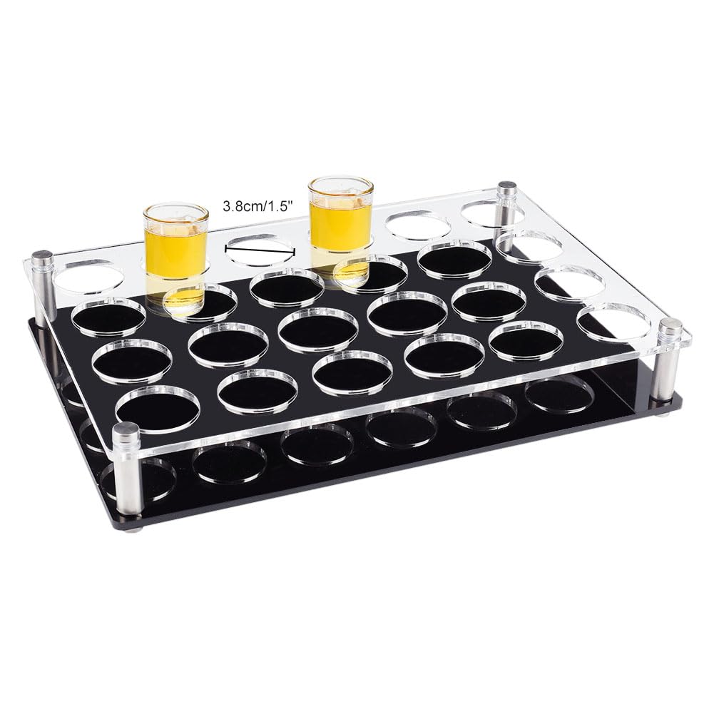 NBEADS 24 Shot Glass Tray Holder, Bar Acrylic Shot Glasses Holders Wine Glass Cup Serving Tray Cups Organizer Shot Glass Display Bar Accessories for Party, Bar, Club, Hole: 1.5"