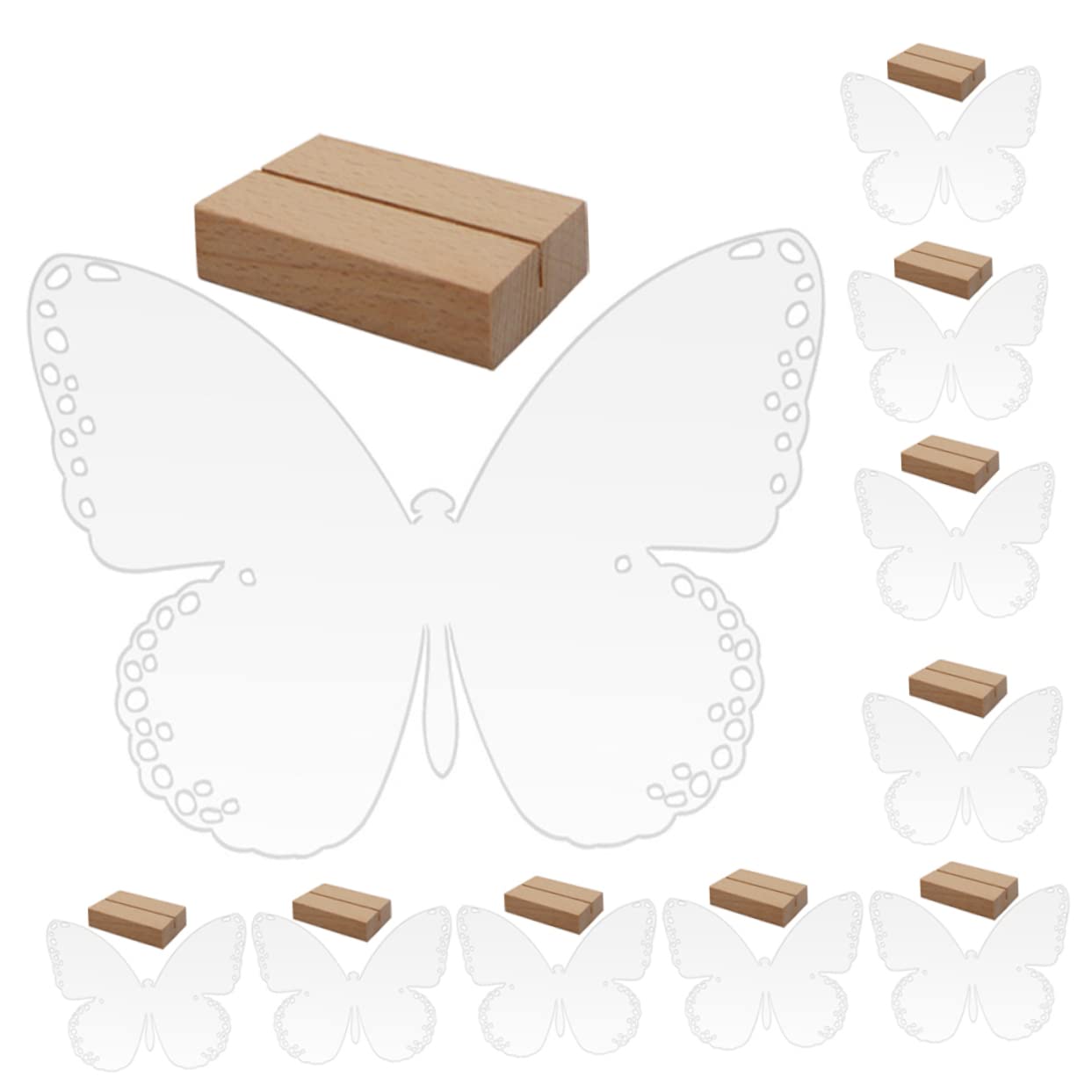 PLAFOPE 10Sets Transparent Butterfly Acrylic Sign Blanks with Wooden Stands Decorative Butterfly Shape Table Signs for Weddings Parties and Events Ideal for Table Decor and Place Settings