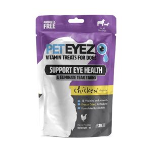 peteyez tear stain remover vitamin treats for dogs - support eye health & reduce itching & tear stain buildup - 100% natural dog treats w/superfoods, antioxidants & nutrients - chicken flavor - 1oz