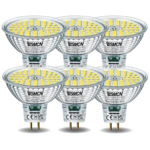 wsmcn mr16 gu5.3 led bulbs, daylight bright cool white 6000k 700 lumens lamp, non-dimmable, 6.5w equivalent to 60w halogen, ac/dc 12v led spotlight bulb, 120° beam angle, pack of 6