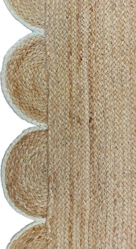 RAJPUTANA Rug Weaving Village Scalloped Natural Jute Area Rug, Hand Woven Classic Rug Kitchen Rugs, Rugs for Living & Bedroom (Off White, 2'6''x6')