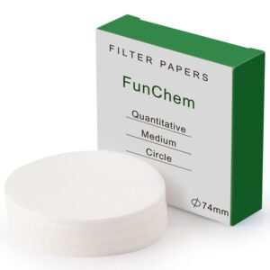 funchem quantitative filter paper circles, 74 mm diameter cellulose lab filter paper, 20 micron, medium filtration speed, pack of 100