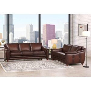 hydeline belfast top grain leather sofa and loveseat, caramel brown, feather down, memory foam and springs seating