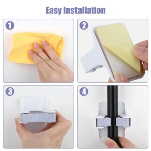 4 Pcs Broom Gripper Mop Racks Holders Wall Mount Self Adhesive Hanging Organizer, Free Punching Broom Folder, Suitable for Home Garage