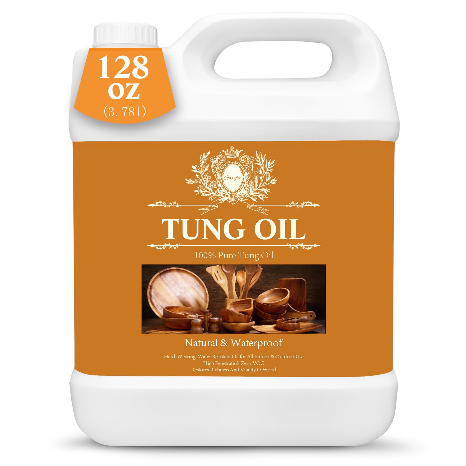 128 OZ Pure Tung Oil for Wood Outdoor/Indoor, Food Grade Wood Sealer,1 Gallon Tung Oil for Wood Food Safe, Waterproof Sealer for Wood, Tung Oil Finish,Wood Oil for Outdoor Furniture/Cutting Board/Teak