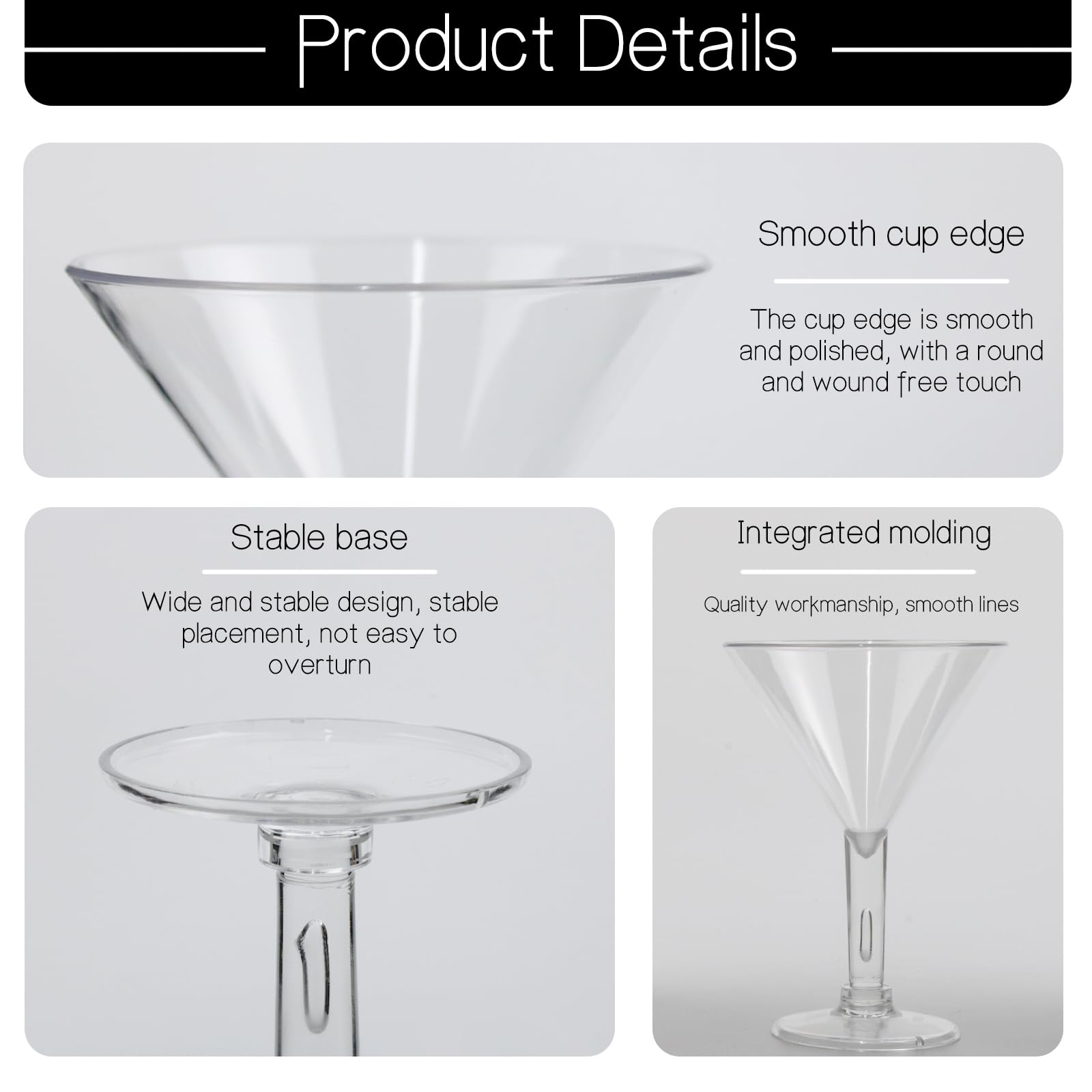 6PC Acrylic Martini Glasses, 7oz Plastic Martini Glasses Made of Shatterproof Plastic,Unbreakable and Perfect for Poolside, Outdoors, Camping, and More Use, Reusable Cocktail Glasses, Crystal Clear