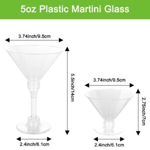 Acrux7 50 Pack Plastic Martini Glasses, 5 oz Clear Disposable Cocktail Glasses, Plastic Margarita Glasses for Weddings, Parties, Birthday, Champagne, Appetizers, Cake, Desserts