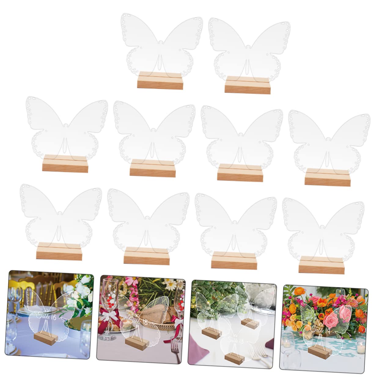 PLAFOPE 10Sets Transparent Butterfly Acrylic Sign Blanks with Wooden Stands Decorative Butterfly Shape Table Signs for Weddings Parties and Events Ideal for Table Decor and Place Settings