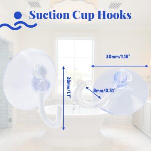 Kyuionty 30 Pack Suction Cup Hooks, Clear Plastic Suction Cups Wall Hooks Transparent Reusable Suction Cups Sucker Pads Hooks for Glass Window Wall Bathroom Shower Kitchen (30mm)