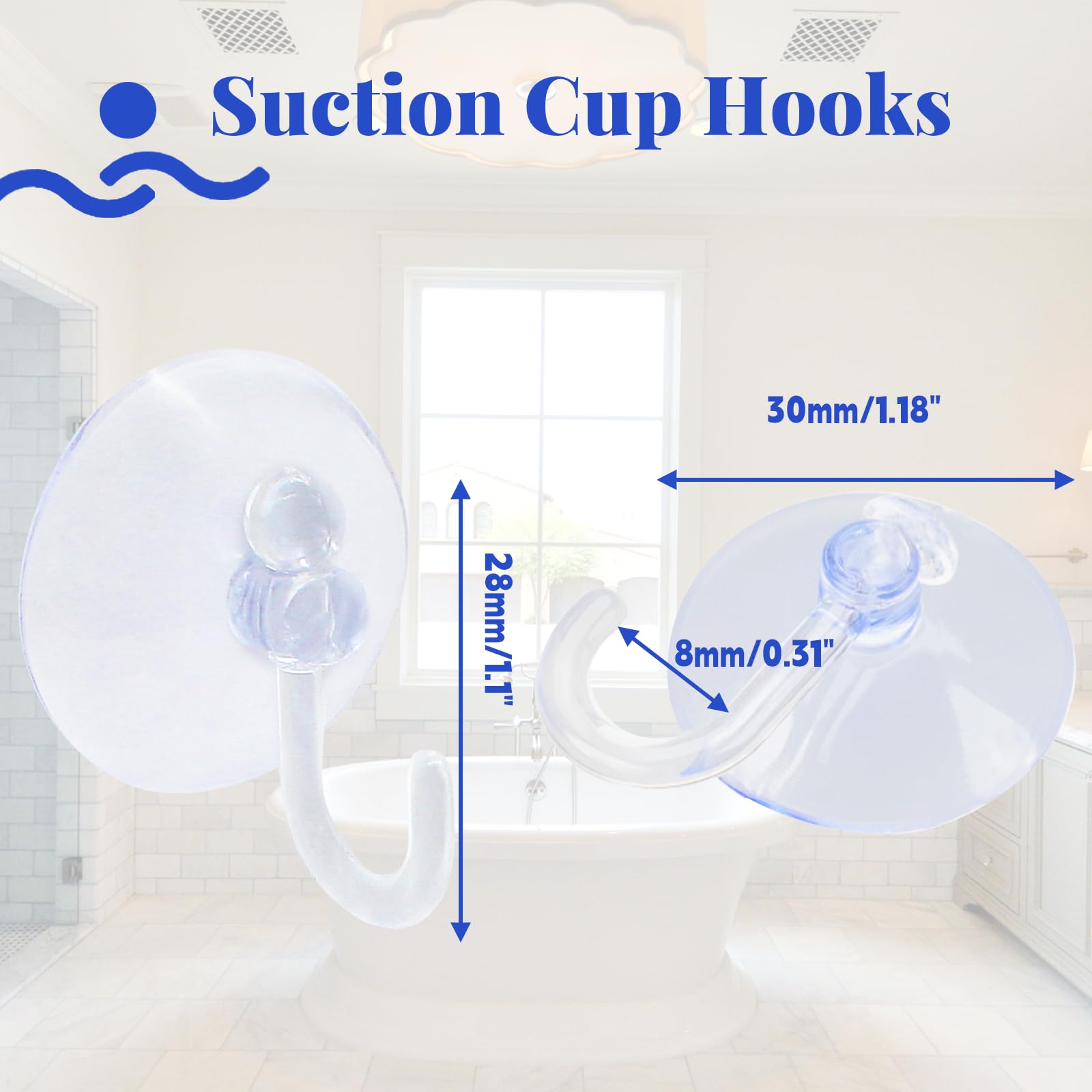 Kyuionty 30 Pack Suction Cup Hooks, Clear Plastic Suction Cups Wall Hooks Transparent Reusable Suction Cups Sucker Pads Hooks for Glass Window Wall Bathroom Shower Kitchen (30mm)