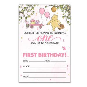 dolimifa winnie the pooh 1st birthday invitations fill in style winnie the pooh bear pink balloon winnie our little hunny first birthday invites, 20 count with envelopes