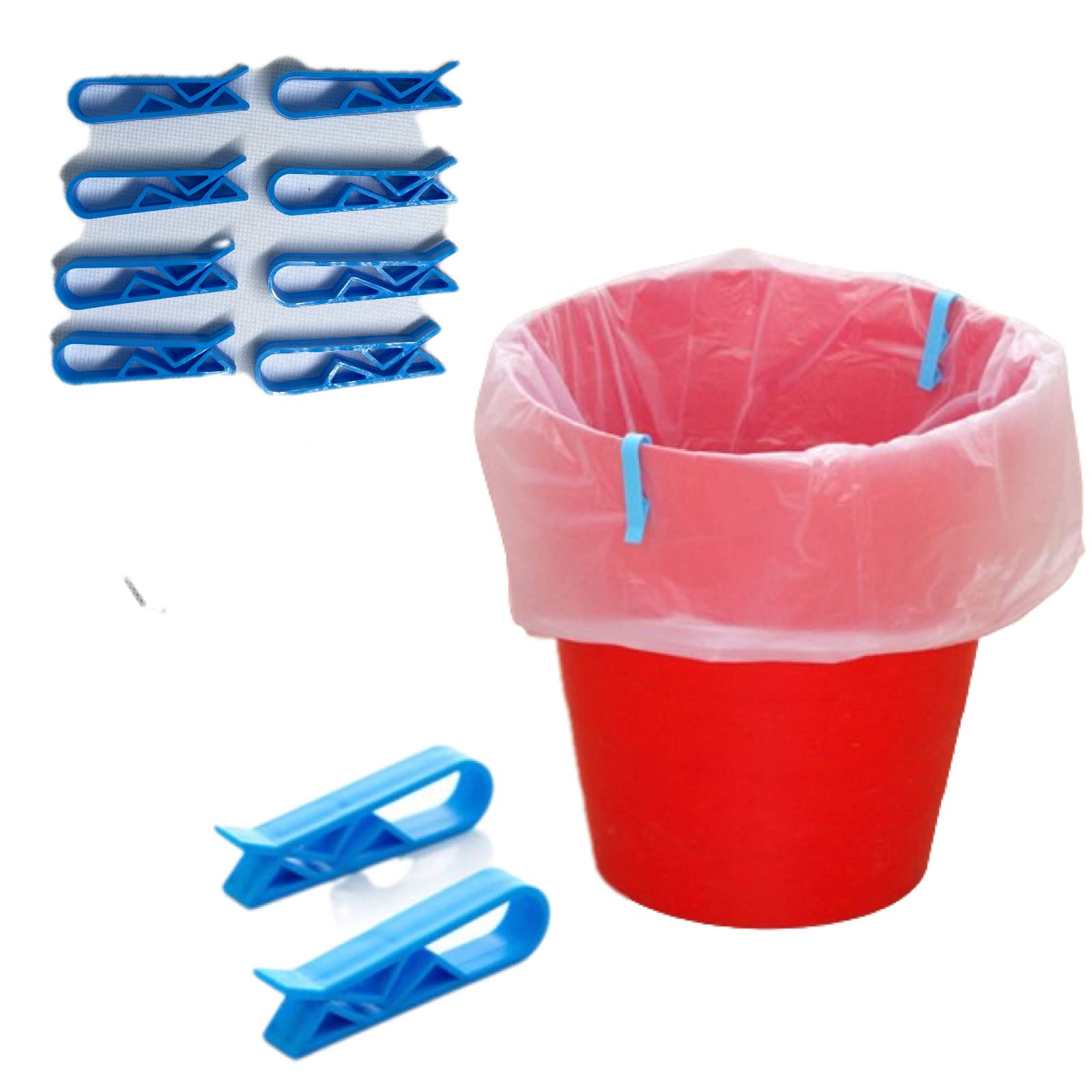 10pc Plastic Kitchen Garbage Bin Clip，Set of Bag Clips - Anti-Slip Fixation Clamp for Trash Cans and Garbage Bins - Blue Color