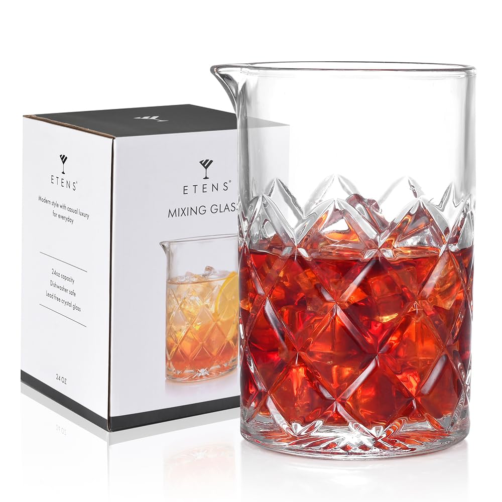 Etens Cocktail Mixing Glass Bartender | 24oz Crystal Bar Stirring Glass | Old Fashioned Cocktail Beaker | Clear Drinks Stirred Pitcher Professional Whiskey Barware Bartending Mixer