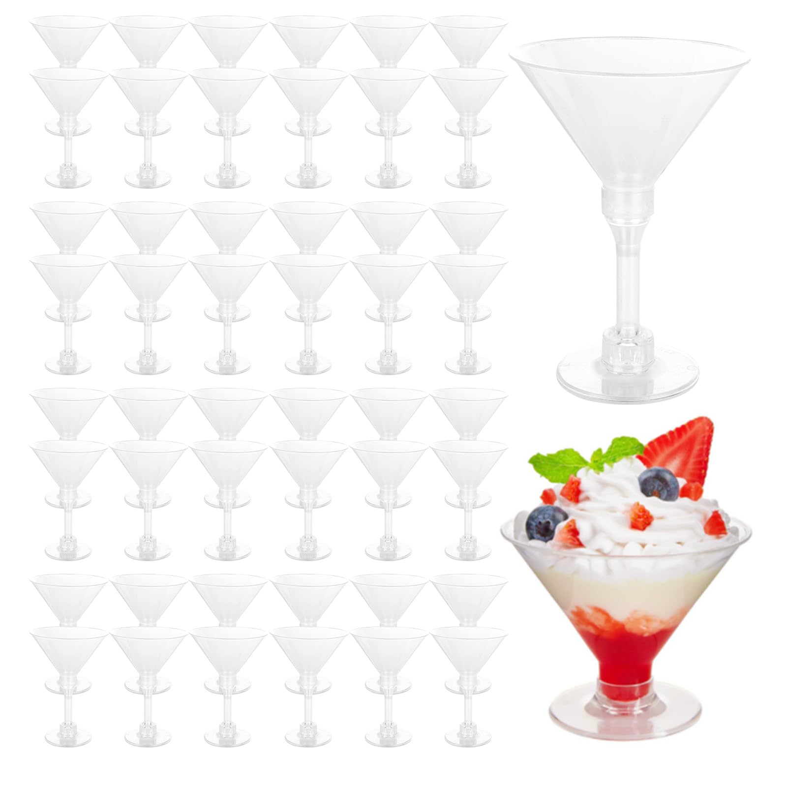 Acrux7 50 Pack Plastic Martini Glasses, 5 oz Clear Disposable Cocktail Glasses, Plastic Margarita Glasses for Weddings, Parties, Birthday, Champagne, Appetizers, Cake, Desserts