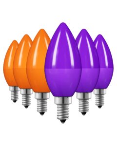 edishine christmas c35 purple & orange dimmable led light bulb, e12 candelabra bulbs, 60 watt equivalent, led chandelier bulb, vintage candle light bulb, decorations for christmas, party, 6 pack