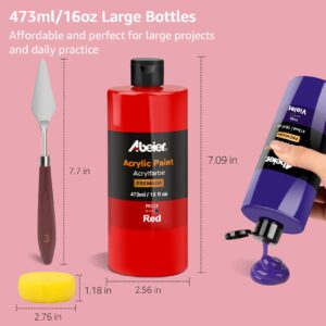 ABEIER Large Bulk Acrylic Paint Set, 15 Colors (473 ml/16 fl oz), Matte Finish, Rich Pigments, Non-Toxic Paints for Painting on Canvas Crafts Wood Ceramic, Ideal for Beginners and Students