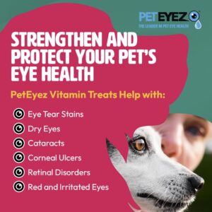 PetEyez Tear Stain Remover Vitamin Treats for Dogs - Support Eye Health & Reduce Itching & Tear Stain Buildup - 100% Natural Dog Treats w/Superfoods, Antioxidants & Nutrients - Chicken Flavor - 1oz