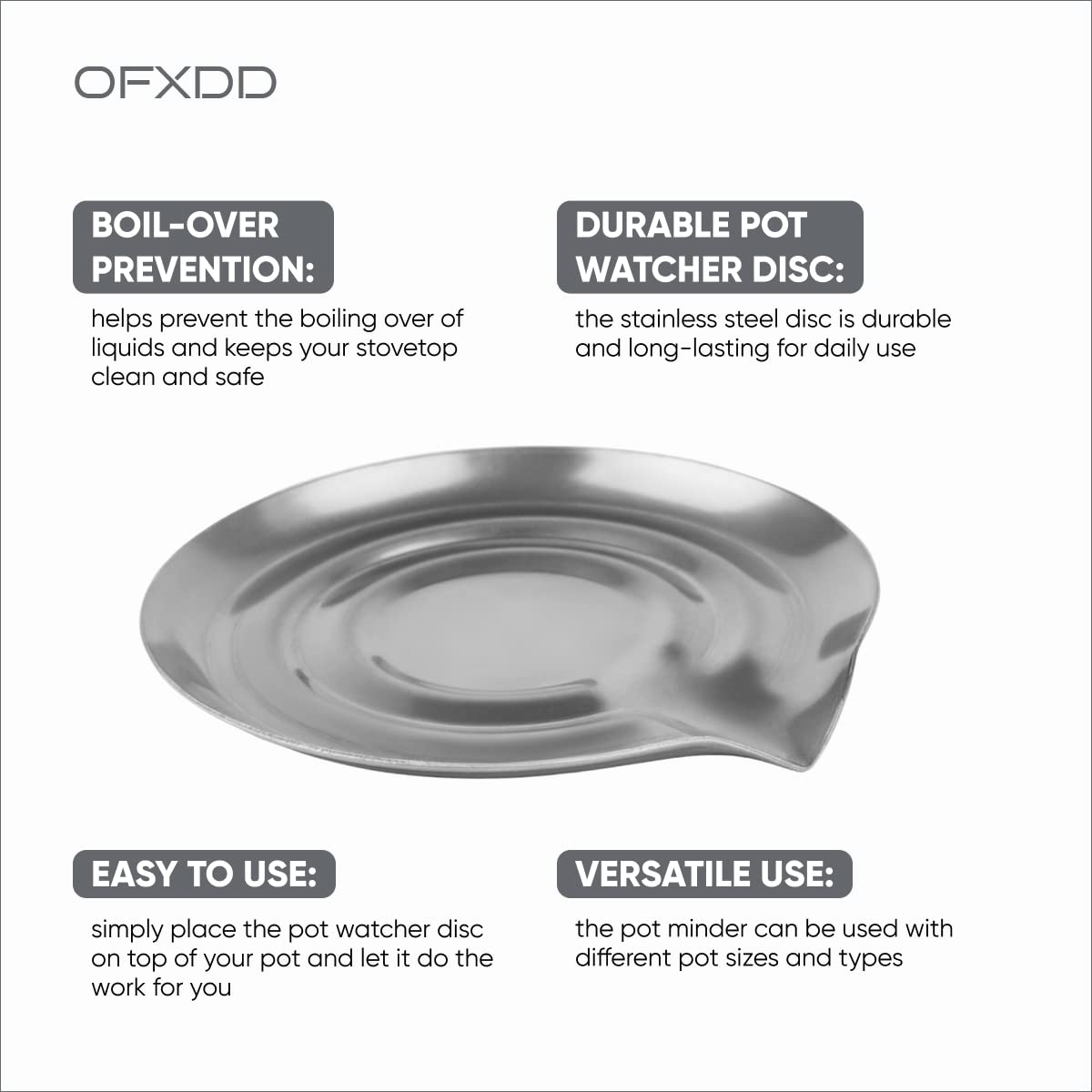 Pot Minder - Boil Over Preventer Disc - Stainless Steel Pot Watcher Disc for Stopper to Safeguard Your Cooking with Boil Control Technology, for Milk, Pack of 3, OFXDD