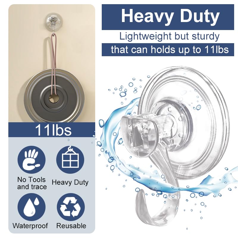 4PCS Suction Cup Hooks, Clear Heavy Duty Vacuum Suction Hooks Removable Window Glass Door Wall Suction Hangers Reusable Suction Cup Holders for Kitchen Bathroom Shower Wreath - 4 Pcs