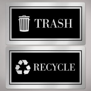 avery recycle and trash stickers, metallic recycle and trash signs for bins, containers, trash cans and walls, waterproof, uv resistant, preprinted, 2" x 3.75", 8 total