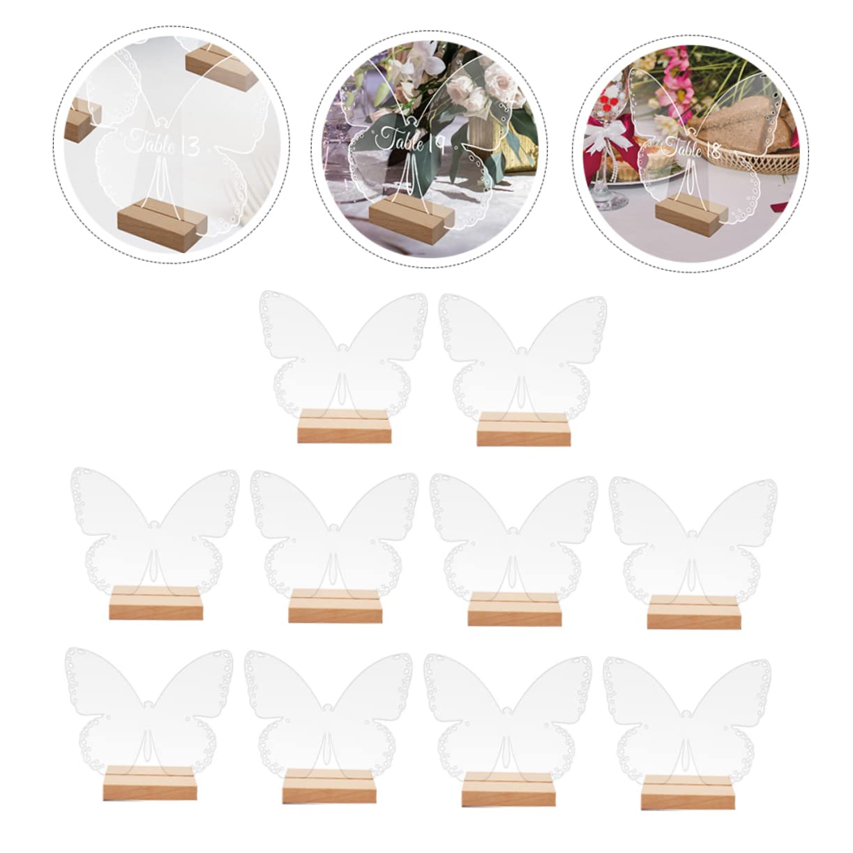 PLAFOPE 10Sets Transparent Butterfly Acrylic Sign Blanks with Wooden Stands Decorative Butterfly Shape Table Signs for Weddings Parties and Events Ideal for Table Decor and Place Settings