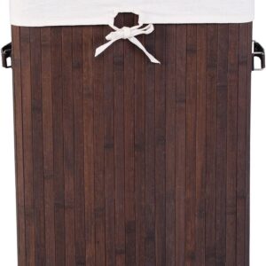 Byroce Bamboo Laundry Basket, Collapsible Laundry Hamper with Lid, Removable Liner & Handles, Dirty Clothes Toys Storage Bin for Laundry Room, Bedroom, Bathroom (Brown)