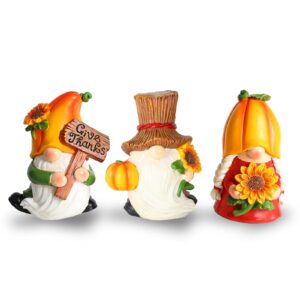 mortime set of 3 thanksgiving gnomes table decorations, resin pumpkin gnome centerpieces figurines for desk shelf fireplace fall autumn thanksgiving harvest day decor