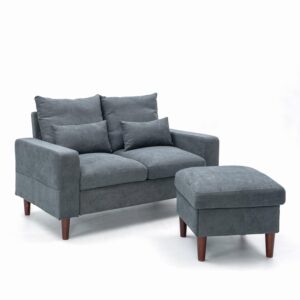 panana loveseat 2 seat sofa couch with ottoman footstool, small corner l shaped sofa for living room office,tool-free assembly in gray