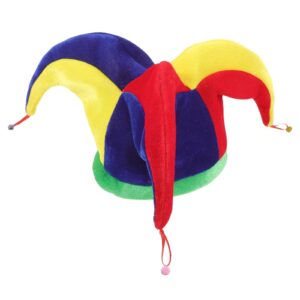 besportble clown hat, triangle mardi gras jester hat, colorful clown topper hat, halloween clown masquerade cosplay costume decorations