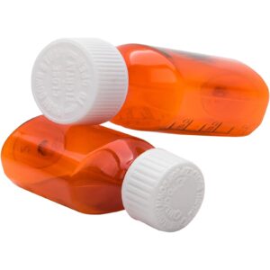 avg packaging supplies liquid amber oval sample bottles with push & turn caps – child resistant pharmacy prescription medicine containers, 8oz vials (50ct)