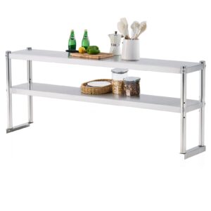 KUARBARR Stainless Steel Double Overshelves 2 Tier Overshelf for Prep & Work Table 12 x 72 Inches Height Adjustable Commercial Overshelf in Restaurant Kitchen Home