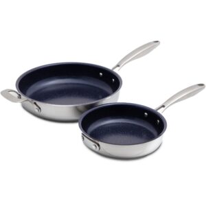 nuwave pro-smart 12” & 8” ss fry pan set, healthy duralon blue non-stick ceramic coating, heavy-duty tri-ply construction, ergonomic stay-cool handles, induction-ready & works on all cooktops