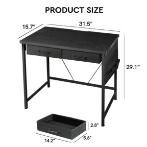 Ｍａｉｈａｉｌ Maihail Small Desk with Drawers, 31.5 inch Small Computer Desk with Drawers, Writing Desk for Small Spaces, Small Office Desk with Metal Frame, Black