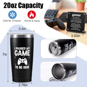 Gamer Gifts for Men Boyfriend Teenage Boy Birthday Christmas Gifts Box- Easter Basket Stuff Game Room Decor Gaming Gift for Man Him Video Game Lover (Gamer Tumbler+Pillow Cover+Socks+Stainless Sign)