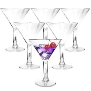 6pc acrylic martini glasses, 7oz plastic martini glasses made of shatterproof plastic,unbreakable and perfect for poolside, outdoors, camping, and more use, reusable cocktail glasses, crystal clear