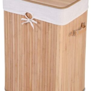 Byroce Bamboo Laundry Basket, Collapsible Laundry Hamper with Lid, Removable Liner & Handles, Dirty Clothes Toys Storage Bin for Laundry Room, Bedroom, Bathroom (Beige)